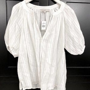 NWT LOFT White Cool Cotton Blouse With Tie Detail - Size Small
